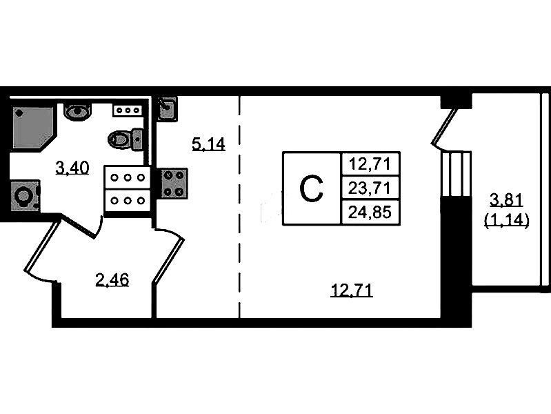 Квартира студия 24.85 м², 7/11 эт., ЖК «Новое Колпино»